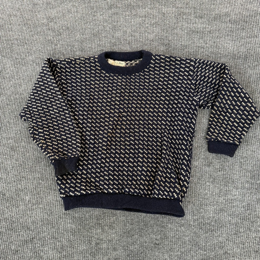 VTG LL Bean Mens Norwegian Birdseye Sweater Large Navy Blue Wool Made In Norway